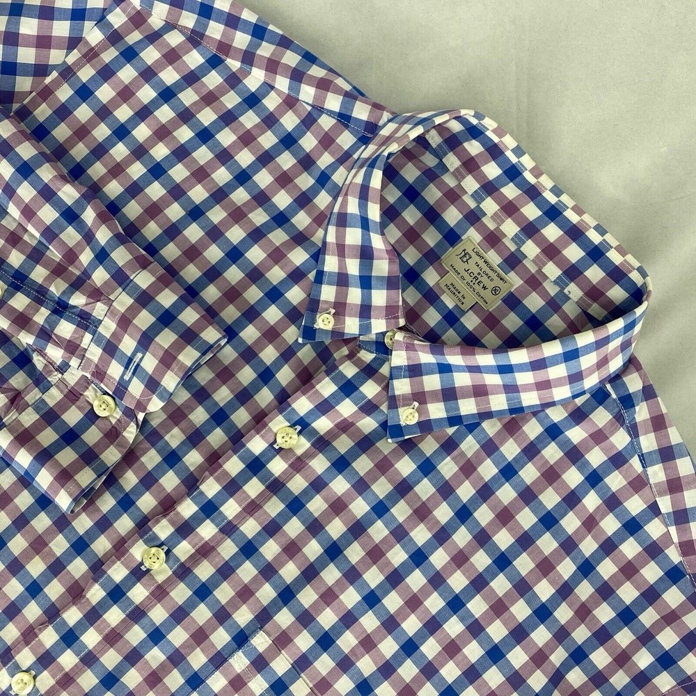 J Crew Men's Purple Blue Plaid Cotton Long Sleeve Button Down Shirt Size XL